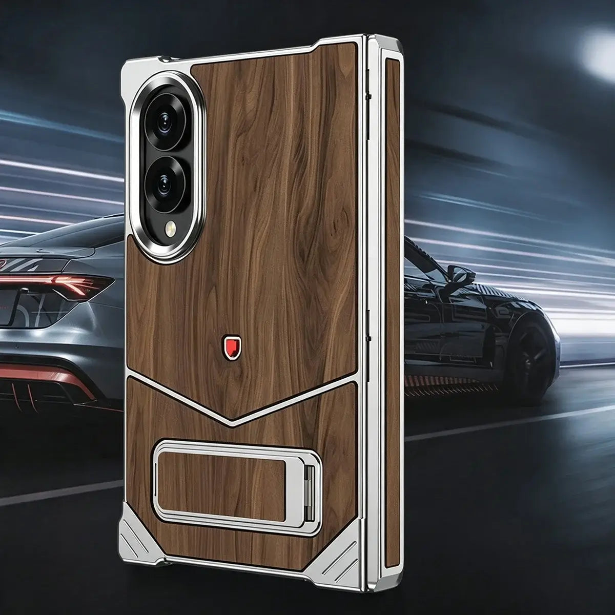 Buy Premium Walnut Wood Texture Case with Precision Metallic Frame, Drop-Resistant Bumper & Elevated Bezel Defense - Zane at Caseles-Samsung Galaxy Z Fold 8 Ultra, Black