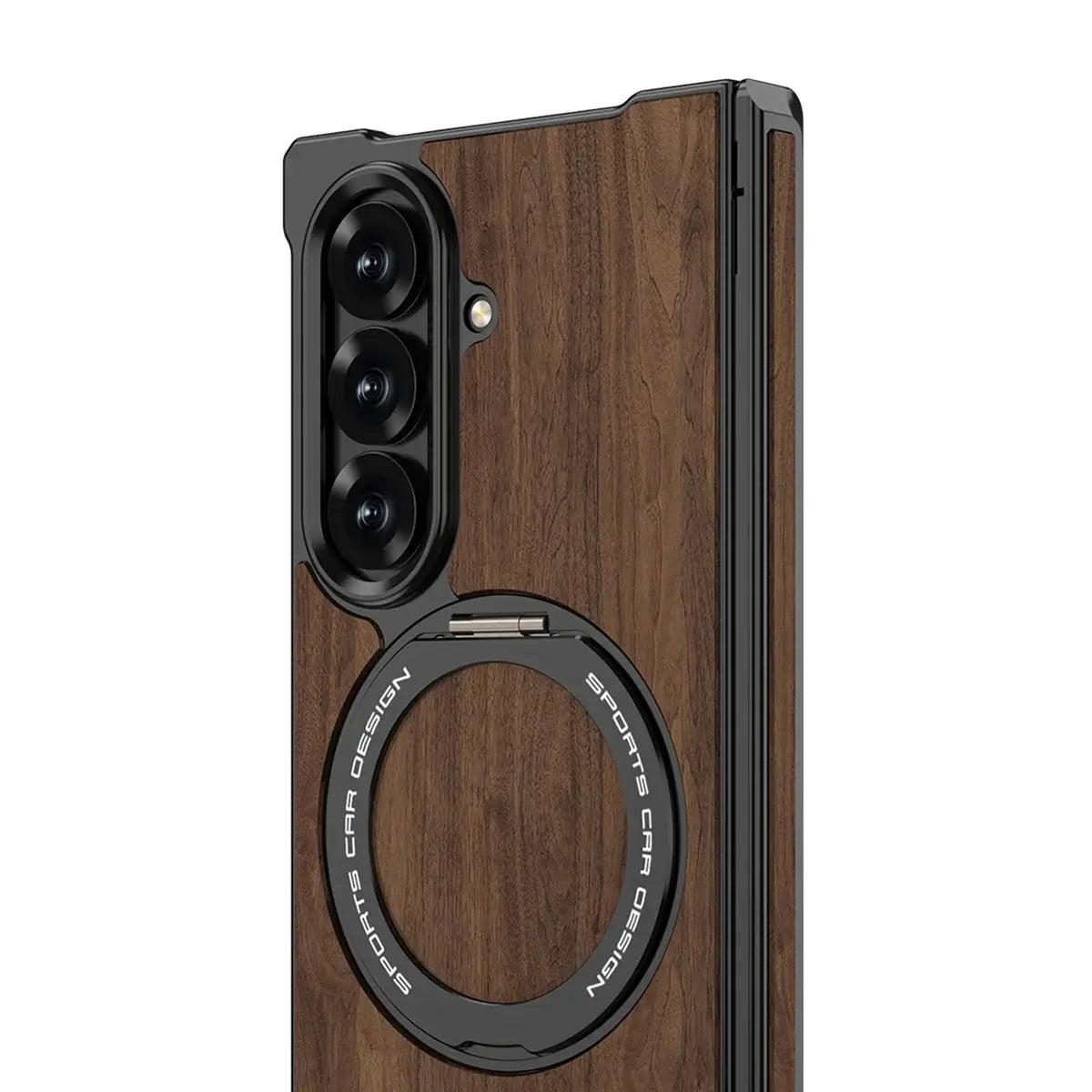 Buy Premium Walnut Wood Texture Case with Precision Metallic Frame, Drop-Resistant Bumper & Elevated Bezel Defense - Zane at Caseles-Samsung Galaxy Z Fold 8 Ultra, Black