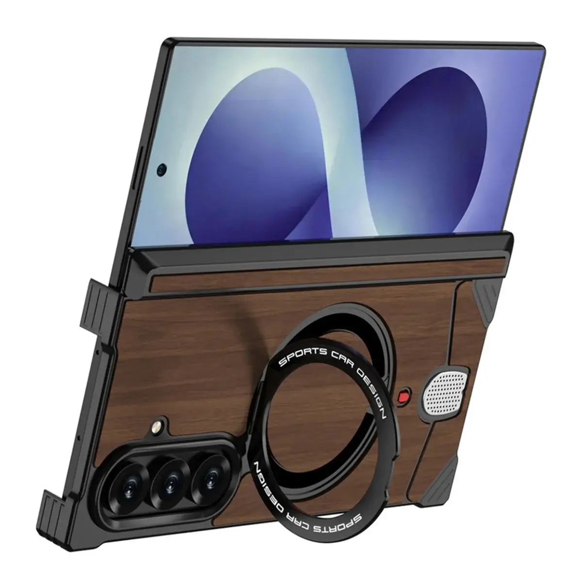 Buy Premium Walnut Wood Texture Case with Precision Metallic Frame, Drop-Resistant Bumper & Elevated Bezel Defense - Zane at Caseles-Samsung Galaxy Z Fold 8 Ultra, Black