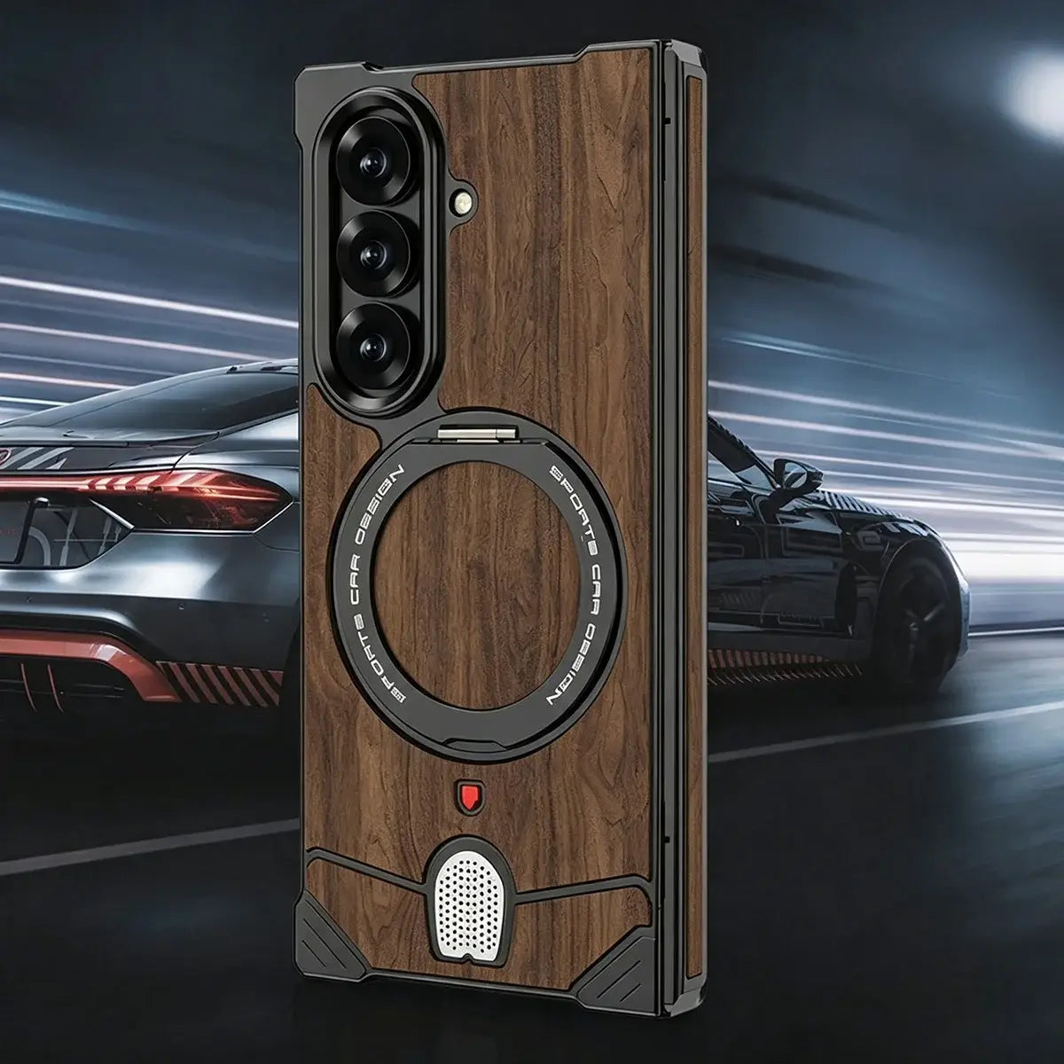 Buy Premium Walnut Wood Texture Case with Precision Metallic Frame, Drop-Resistant Bumper & Elevated Bezel Defense - Zane at Caseles-Samsung Galaxy Z Fold 8 Ultra, Black