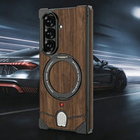 Buy Premium Walnut Wood Texture Case with Precision Metallic Frame, Drop-Resistant Bumper & Elevated Bezel Defense - Zane at Caseles-Samsung Galaxy Z Fold 8 Ultra, Black