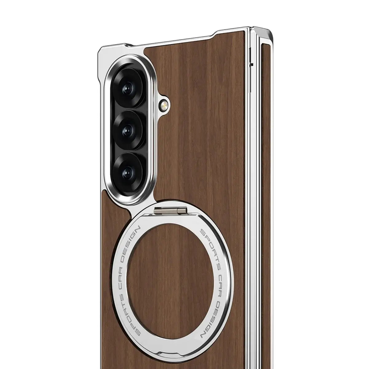 Buy Premium Walnut Wood Texture Case with Precision Metallic Frame, Drop-Resistant Bumper & Elevated Bezel Defense - Zane at Caseles-Samsung Galaxy Z Fold 8 Ultra, Black