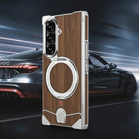 Buy Premium Walnut Wood Texture Case with Precision Metallic Frame, Drop-Resistant Bumper & Elevated Bezel Defense - Zane at Caseles-Samsung Galaxy Z Fold 8 Ultra, Black