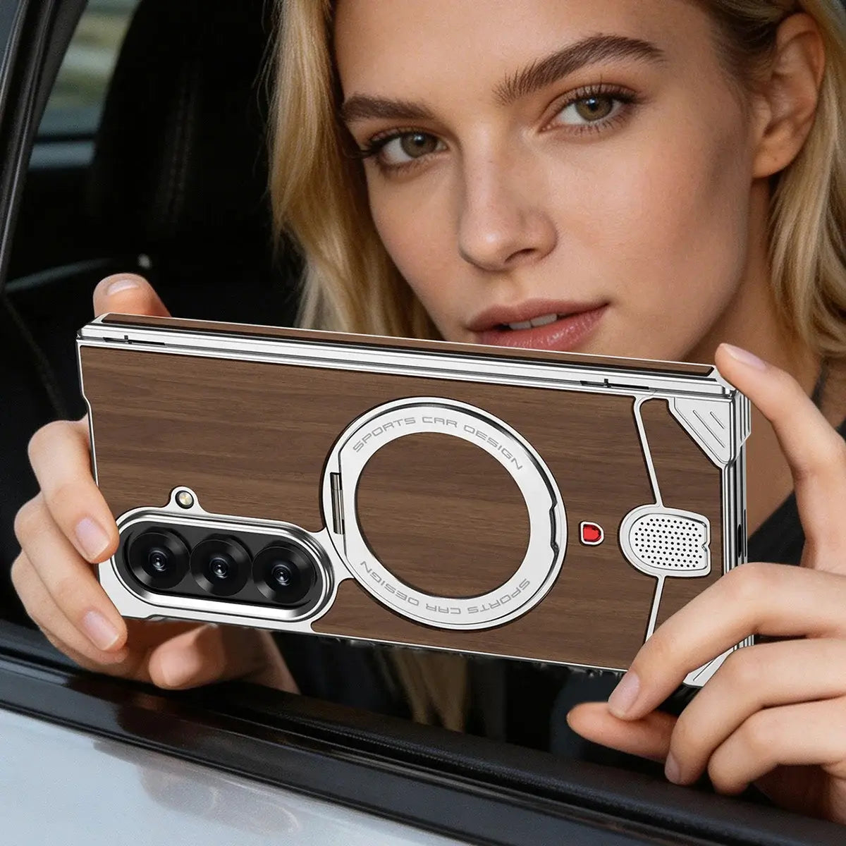 Buy Premium Walnut Wood Texture Case with Precision Metallic Frame, Drop-Resistant Bumper & Elevated Bezel Defense - Zane at Caseles-Samsung Galaxy Z Fold 8 Ultra, Black