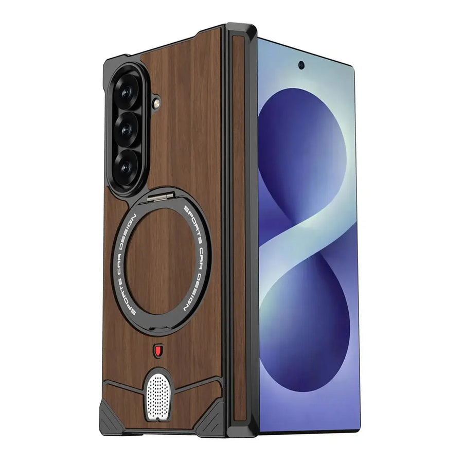 Buy Premium Walnut Wood Texture Case with Precision Metallic Frame, Drop-Resistant Bumper & Elevated Bezel Defense - Zane at Caseles-Samsung Galaxy Z Fold 8 Ultra, Black