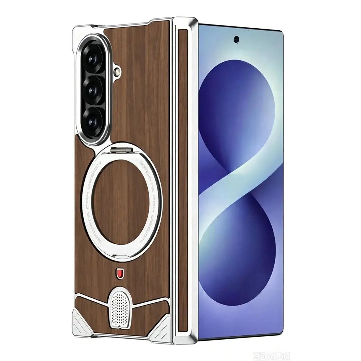 Buy Premium Walnut Wood Texture Case with Precision Metallic Frame, Drop-Resistant Bumper & Elevated Bezel Defense - Zane at Caseles-Samsung Galaxy Z Fold 8 Ultra, Silver