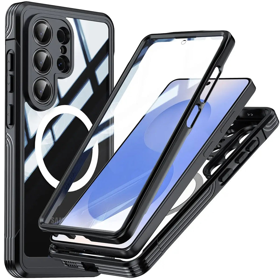 Buy Full-Body Rugged Shield for Galaxy S Series: 360° Magnetic Case with Built-in 9H+ Screen Protector - ZARK at Caseles-Samsung Galaxy S26 Ultra, Black