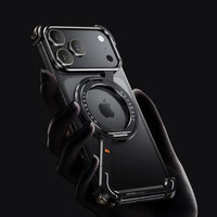 Buy Aluminum Metal Frameless Design Bumper Phone Case for iPhone with Rotatable Ring Holder Magnetic Kickstand Cover - ZEE at Caseles-iPhone 16 Pro Max, Grey