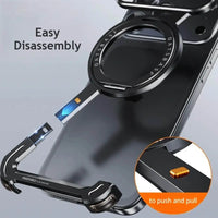 Buy Aluminum Metal Frameless Design Bumper Phone Case for iPhone with Rotatable Ring Holder Magnetic Kickstand Cover - ZEE at Caseles-iPhone 16 Pro Max, Grey