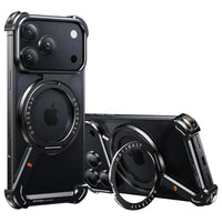 Buy Aluminum Metal Frameless Design Bumper Phone Case for iPhone with Rotatable Ring Holder Magnetic Kickstand Cover - ZEE at Caseles-iPhone 17 Pro Max, Black