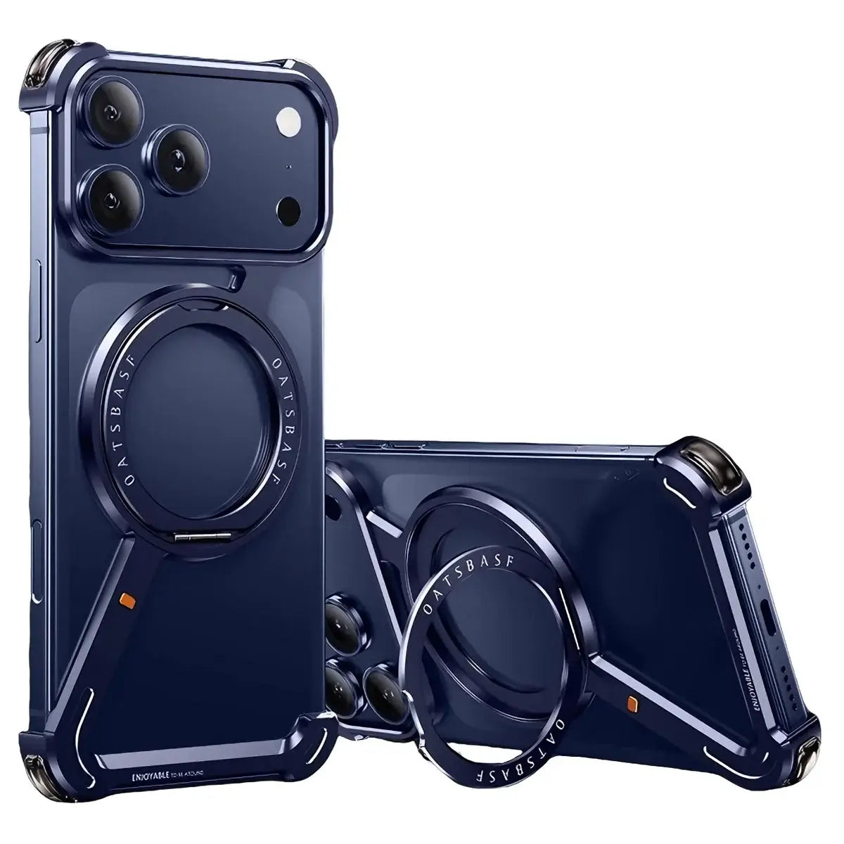 Buy Aluminum Metal Frameless Design Bumper Phone Case for iPhone with Rotatable Ring Holder Magnetic Kickstand Cover - ZEE at Caseles-iPhone 17 Pro Max, Blue