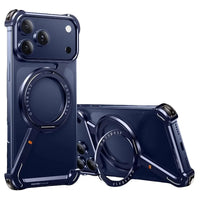 Buy Aluminum Metal Frameless Design Bumper Phone Case for iPhone with Rotatable Ring Holder Magnetic Kickstand Cover - ZEE at Caseles-iPhone 17 Pro Max, Blue