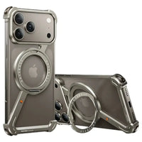 Buy Aluminum Metal Frameless Design Bumper Phone Case for iPhone with Rotatable Ring Holder Magnetic Kickstand Cover - ZEE at Caseles-iPhone 17 Pro Max, Gray