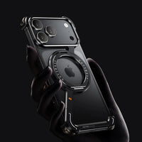 Buy Aluminum Metal Frameless Design Bumper Phone Case for iPhone with Rotatable Ring Holder Magnetic Kickstand Cover - ZEE at Caseles-iPhone 16 Pro Max, Grey