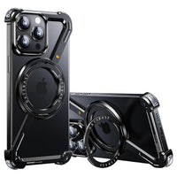Buy Aluminum Metal Frameless Design Bumper Phone Case for iPhone with Rotatable Ring Holder Magnetic Kickstand Cover - ZEE at Caseles-iPhone 16 Pro Max, Black
