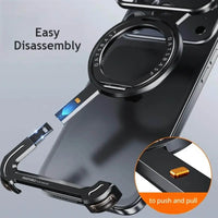 Buy Aluminum Metal Frameless Design Bumper Phone Case for iPhone with Rotatable Ring Holder Magnetic Kickstand Cover - ZEE at Caseles-iPhone 16 Pro Max, Grey
