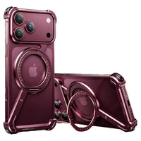 Buy Aluminum Metal Frameless Design Bumper Phone Case for iPhone with Rotatable Ring Holder Magnetic Kickstand Cover - ZEE at Caseles-iPhone 18 Pro Max, Burgundy