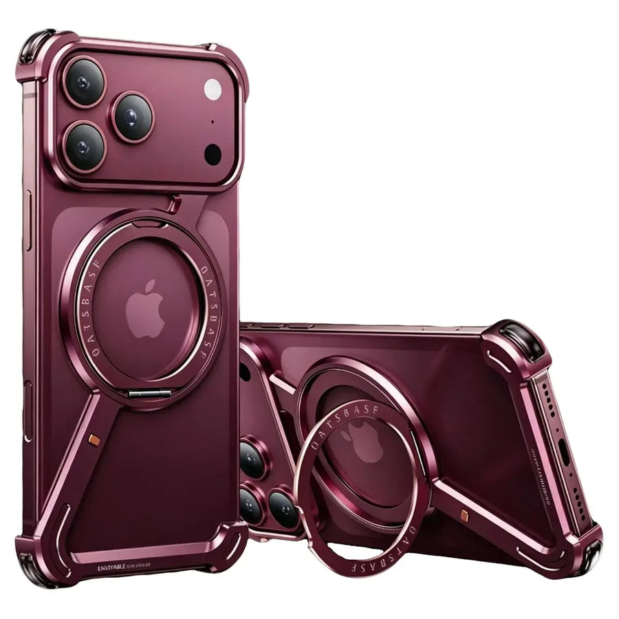 Buy Aluminum Metal Frameless Design Bumper Phone Case for iPhone with Rotatable Ring Holder Magnetic Kickstand Cover - ZEE at Caseles-iPhone 18 Pro Max, Burgundy