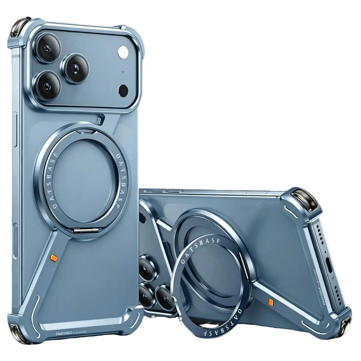 Buy Aluminum Metal Frameless Design Bumper Phone Case for iPhone with Rotatable Ring Holder Magnetic Kickstand Cover - ZEE at Caseles-iPhone 18 Pro Max, Light Blue