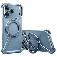 Buy Aluminum Metal Frameless Design Bumper Phone Case for iPhone with Rotatable Ring Holder Magnetic Kickstand Cover - ZEE at Caseles-iPhone 18 Pro Max, Light Blue