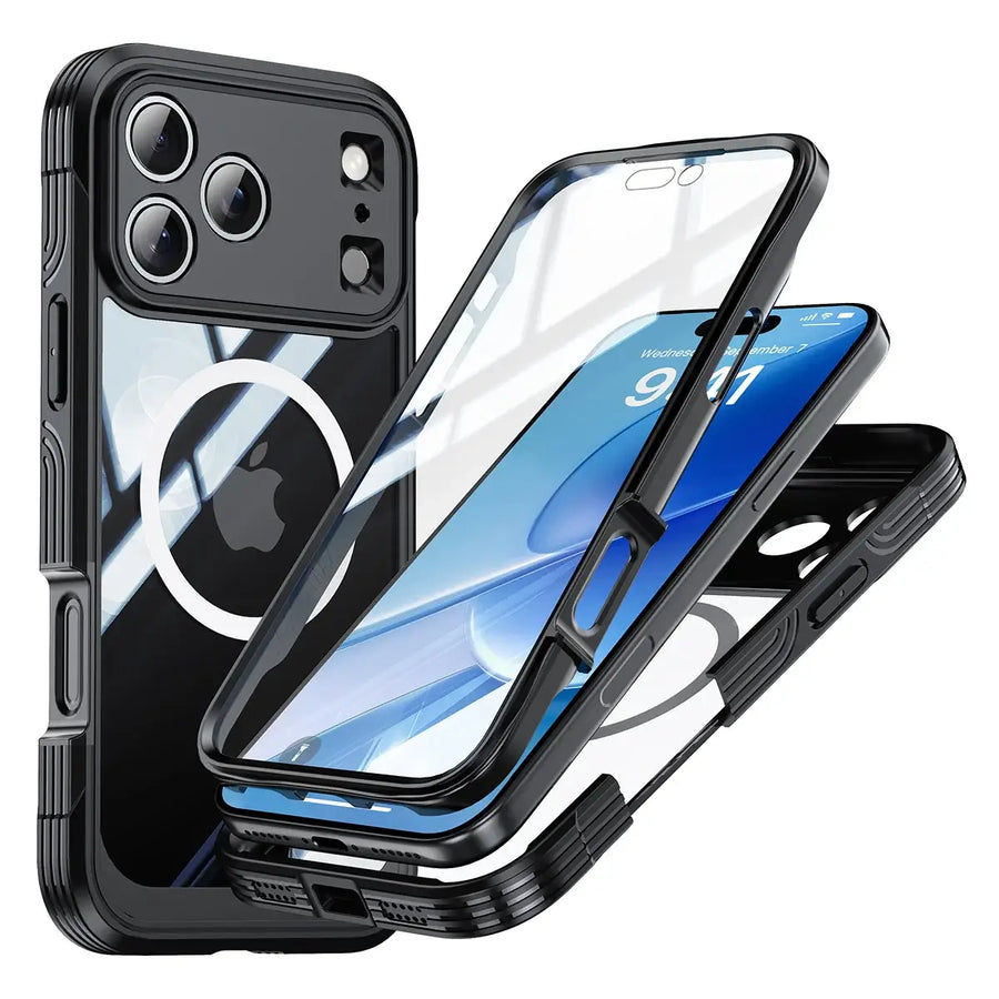 Buy Full-Body Rugged Shield for iPhone Series: 360° Magnetic Case with Built-in 9H+ Screen Protector - ZONA at Caseles-iPhone 17 Pro Max, Black